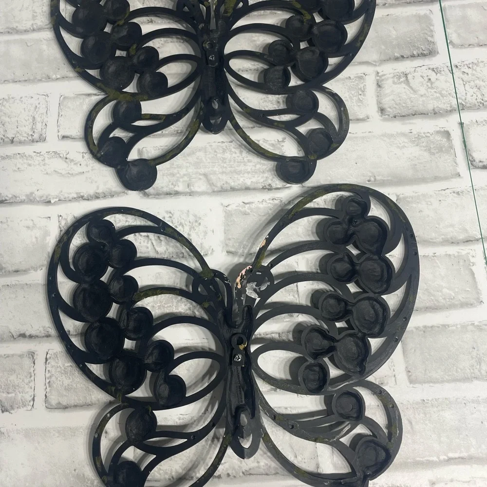 Vintage 1970's Burwood Products Butterfly Wall Decor Set of 2 Black. Resin. MCM.